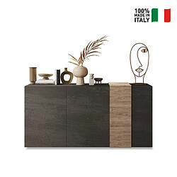 Avis Buffet moderne 3 portes 181x44x86 cm salon cuisine Byron - Gris - Chêne