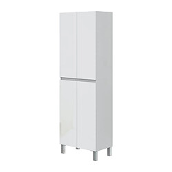 Meuble de salle de bain - double colonne - Blanc brillant - 4 portes - L60 x P35 x H182 cm - DESTAL