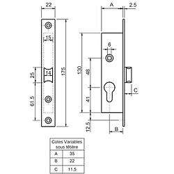 Metalux Serrure monopoint coffre droite - Argent brossé/laiton