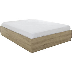 Lit coffre - TIDY - 140 x 190 cm - Chêne / Écru - Sommier à lattes inclus - GAMI