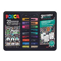 Mallette en métal 20 marqueurs Posca Doodle Art Noir