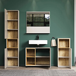 Mes Ensemble de salle de bain 4 meubles beige et chêne clair - AMAZA pas cher