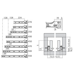 Ss Marque Coulisse à galets sortie simple de longueur 500 mm crème 20 kg LMC COUGS450BC