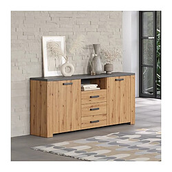 Buffet FOLLOW - Mélamine chene artisan et gris ardoise - 2 Portes + 3 Tiroirs - L180 x P40 x H83 cm - TRENDTEAM