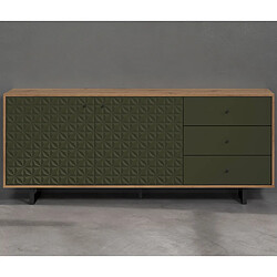 Avis Mes Buffet 2 portes 3 tiroirs décor chêne et vert - RYA