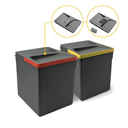 Ss Marque Emuca 8259423 Poubelles pour tiroir de cuisine Recycle avec couvercle anti odeurs, Hauteur 266, 2x15litres, Plastique gris antr