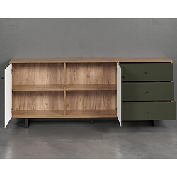 Mes Buffet 2 portes 3 tiroirs décor chêne et vert - RYA pas cher