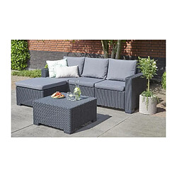 Keter Salon de jardin en résine imitation rotin tressé - Gris graphite - Avec pouf et table ba...
