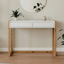 Mes Console 2 tiroirs 100x35x75 cm blanc et chêne - DAYTON