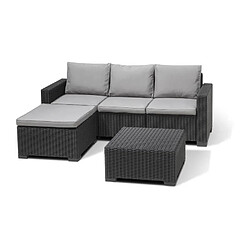 Keter Salon de jardin en résine imitation rotin tressé - Gris graphite - Avec pouf et table ba...