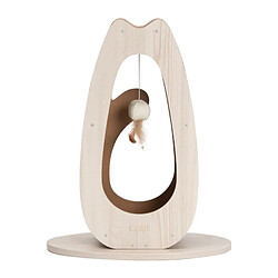 Cat'It Griffoir pour chat - CATIT - Pixi Grand - Avec balle en tissu et plume - Aspect chene naturel