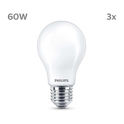 Ampoule LED - PHILIPS - Classic - 60 W - A60 E27 - Blanc chaud - Non dimmable x 3