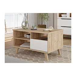 Ss Marque Table basse - VANKKA - Rectangulaire - Chene / Blanc mat - Pieds en bois - 90 x 60 x 51,8 cm