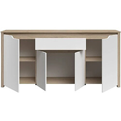 Buffet bas - BETTY - Panneaux de particules - Blanc/Chêne - 4 portes - 1 tiroir - PARISOT pas cher