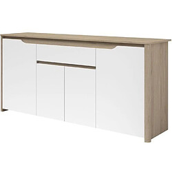 Buffet bas - BETTY - Panneaux de particules - Blanc/Chêne - 4 portes - 1 tiroir - PARISOT