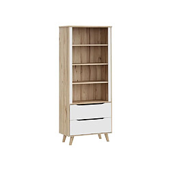 Bibliotheque - VANKKA - 4 étageres - 2 tiroirs - Chene / Blanc - 87,7 x 41,7 x 201,5 cm