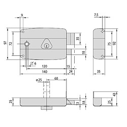 Serrure monopoint en applique horizontale à fouillot 45mm droite CISA 3005013000