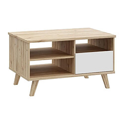 Ss Marque Table basse - VANKKA - Rectangulaire - Chene / Blanc mat - Pieds en bois - 90 x 60 x 51,8 cm