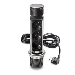 Emuca 5049565 Multiconnecteur Vertikal Push 60, diamètre 60 mm, 3 prises de type Schuko, 1 USB de type A, 1 USB de type C, Acie