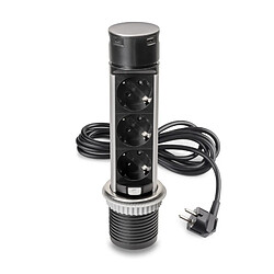 Emuca 5049565 Multiconnecteur Vertikal Push 60, diamètre 60 mm, 3 prises de type Schuko, 1 USB de type A, 1 USB de type C, Acie