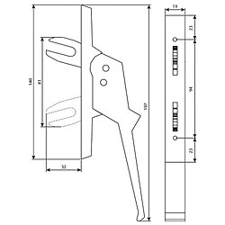 Poignée de crémone aluminium à 2 fourches fixation à vis ARGENTA 517102