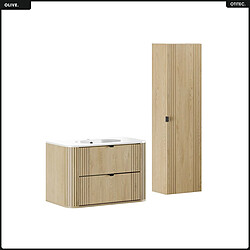 OTITEC Ensemble de meubles sous vasque - 80 cm - avec Vasque - Colonne - OLIVE - Chêne