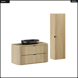 OTITEC Ensemble de meubles sous vasque - 100 cm - avec Plan - Vasque - Colonne - OLIVE - Chêne