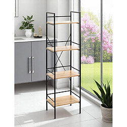 Pegane Colonne de rangement 4 étagères - Chêne/noir