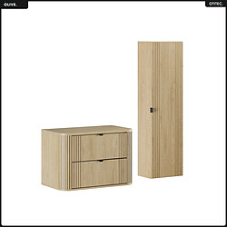 OTITEC Ensemble de meubles sous vasque - 80 cm - avec Plan - Colonne - OLIVE - Chêne