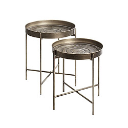 Pegane Lot de 2 tables d'appoint rondes - Noir cuivré