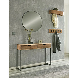 Pegane Table console meuble d'entrée 2 tiroirs coloris chêne et métal noir - Longueur 100 x Hauteur 75 x Profondeur 35cm