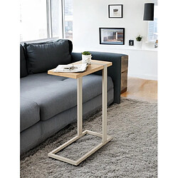 Pegane Table d'appoint avec étagère - Chêne naturel et métal gris