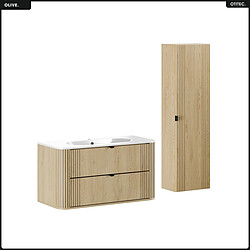 OTITEC Ensemble de meubles sous vasque - 100 cm - avec Vasque - Colonne - OLIVE - Chêne