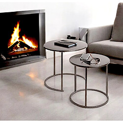 Pegane Lot de 2 tables d'appoint rondes - Gris