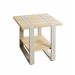 Pegane Table d'appoint carrée - Chêne naturel et métal gris