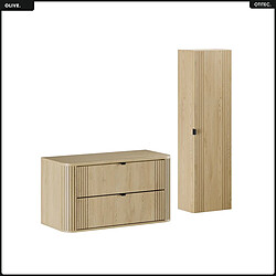 OTITEC Ensemble de meubles sous vasque - 100 cm - avec Plan - Colonne - OLIVE - Chêne