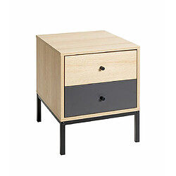 Pegane Table de chevet 2 tiroirs - Noir
