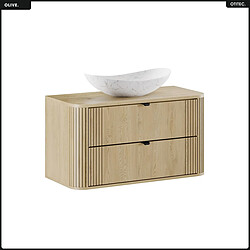 OTITEC Ensemble de meubles sous vasque - 100 cm - avec Plan - Vasque - OLIVE - Chêne
