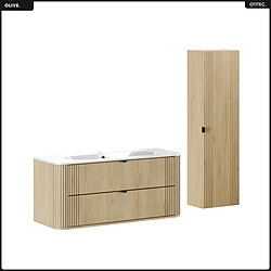 OTITEC Ensemble de meubles sous vasque - 120 cm - avec Vasque - Colonne - OLIVE - Chêne