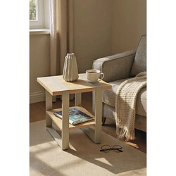 Pegane Table d'appoint carrée - Chêne naturel et métal gris