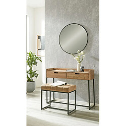 Pegane Table console meuble d'entrée 2 tiroirs coloris chêne et métal noir - Longueur 100 x Hauteur 80 x Profondeur 35cm