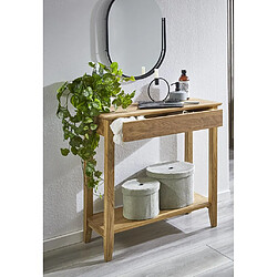 Pegane Console table d'appoint 1 tiroir en bois massif huilé coloris chêne - Longueur 75 x Hauteur 75 x Profondeur 35 cm