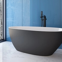 BESCO Baignoire îlot de 160 x 70 cm - Noir Mat - avec Siphon Noir Mat - GOYA