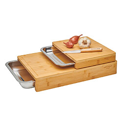 Planche à découper bambou 41x28,5cm + 2 tiroirs inox - 09951G - Pratik - NOGENT 3 ETOILES