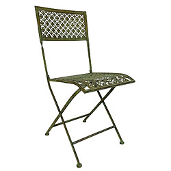 L'Héritier Du Temps Chaise Auguste Fer Patiné Vert Ancien Assise de Jardin Pliable Mobilier Extérieur 39,5x48x91cm