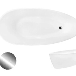 BESCO Baignoire îlot de 140 x 60 cm - Blanc Mat - avec Siphon Chrome - GOYA