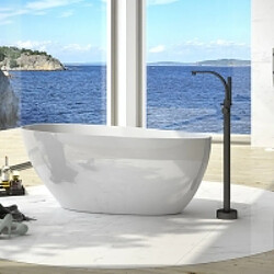 BESCO Baignoire îlot de 160 x 70 cm - Graphite - avec Siphon Noir Mat - GOYA