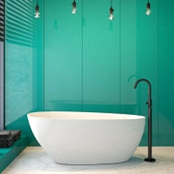 BESCO Baignoire îlot de 140 x 60 cm - Blanc Mat - avec Siphon Dorée - GOYA