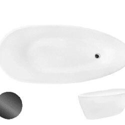 BESCO Baignoire îlot de 140 x 60 cm - Blanc Mat - avec Siphon Graphite - GOYA