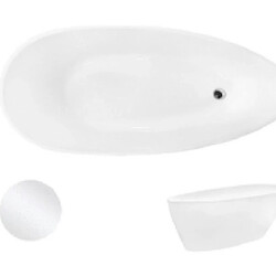 BESCO Baignoire îlot de 140 x 60 cm - Blanc Mat - avec Siphon Blanc - GOYA